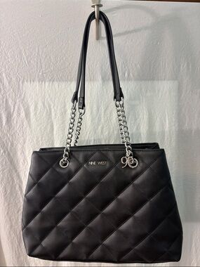 Nine West Black Quilted Chain-Handle Shoulder Tote